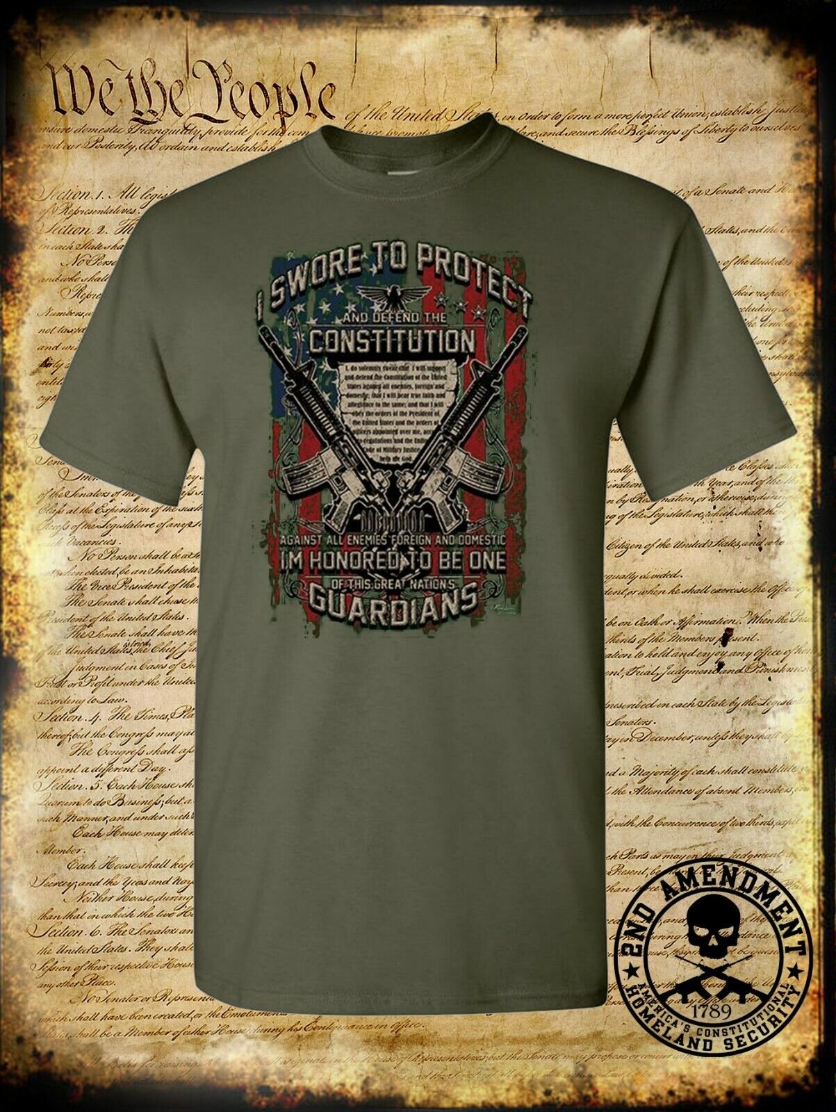 Swore To Protect Constitution 2nd Amendment T-Shirt American Flag AR-15 Pro-Gun