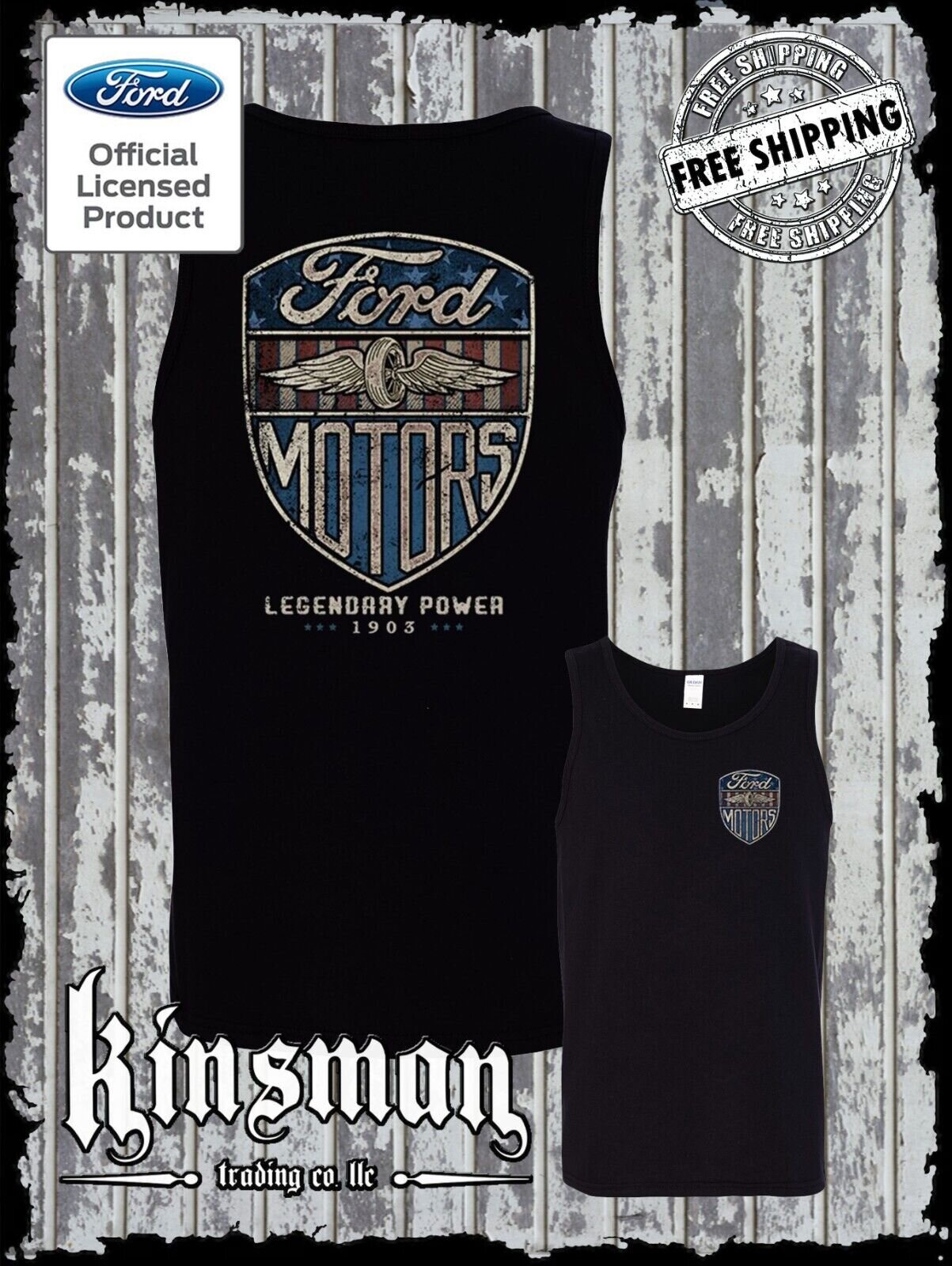 Ford Motors Legendary Power Retro Vintage Style Logo 2-Sided Tank Top T-Shirt