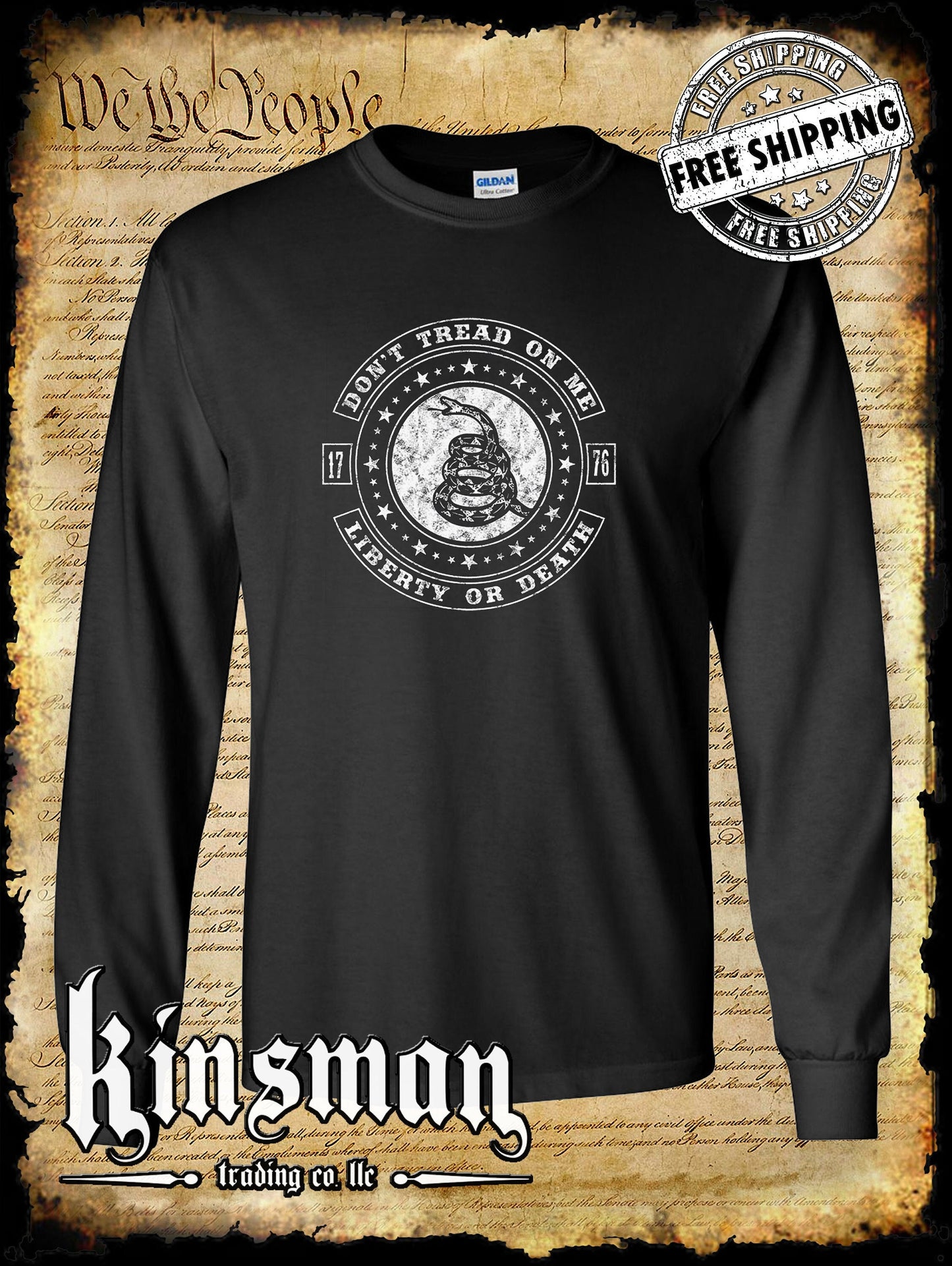 Don't Tread On Me LIBERTY or DEATH Rattlesnake Long Sleeve Hoodie / Sweatshirt USA