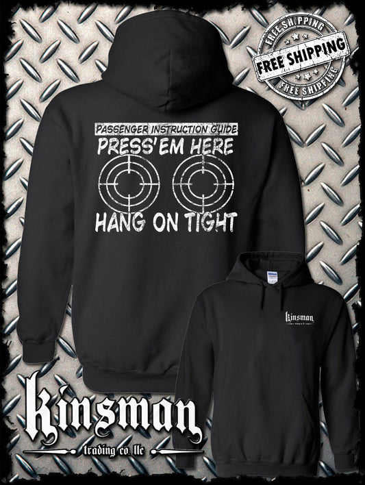 PRESS 'EM HERE Passenger Instruction Guide BIKER Hoodie / Sweatshirt