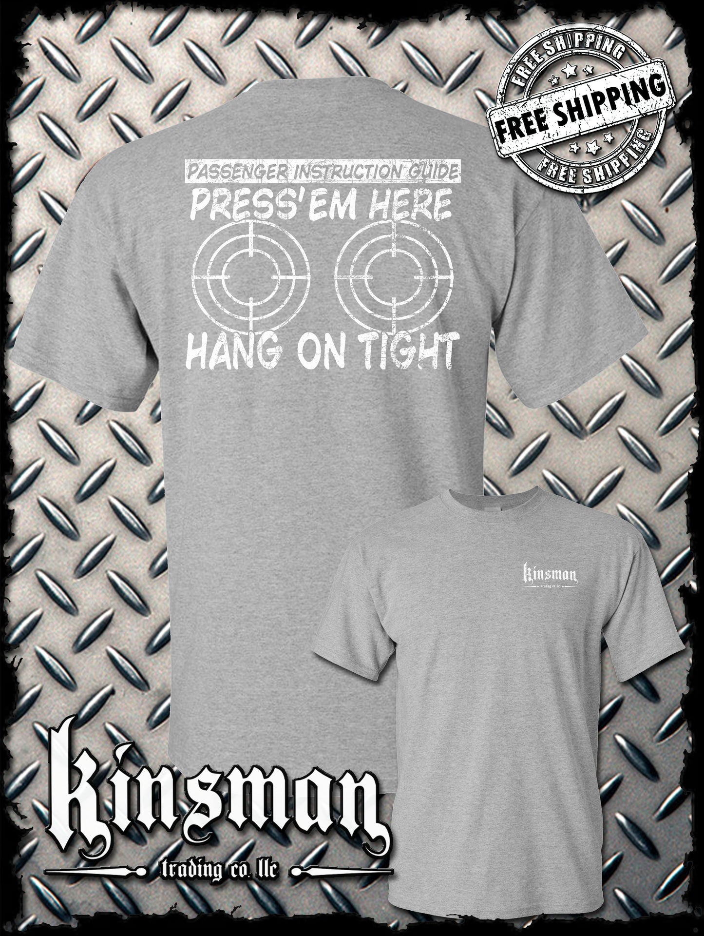 PRESS 'EM HERE Passenger Instruction Guide BIKER T-Shirt