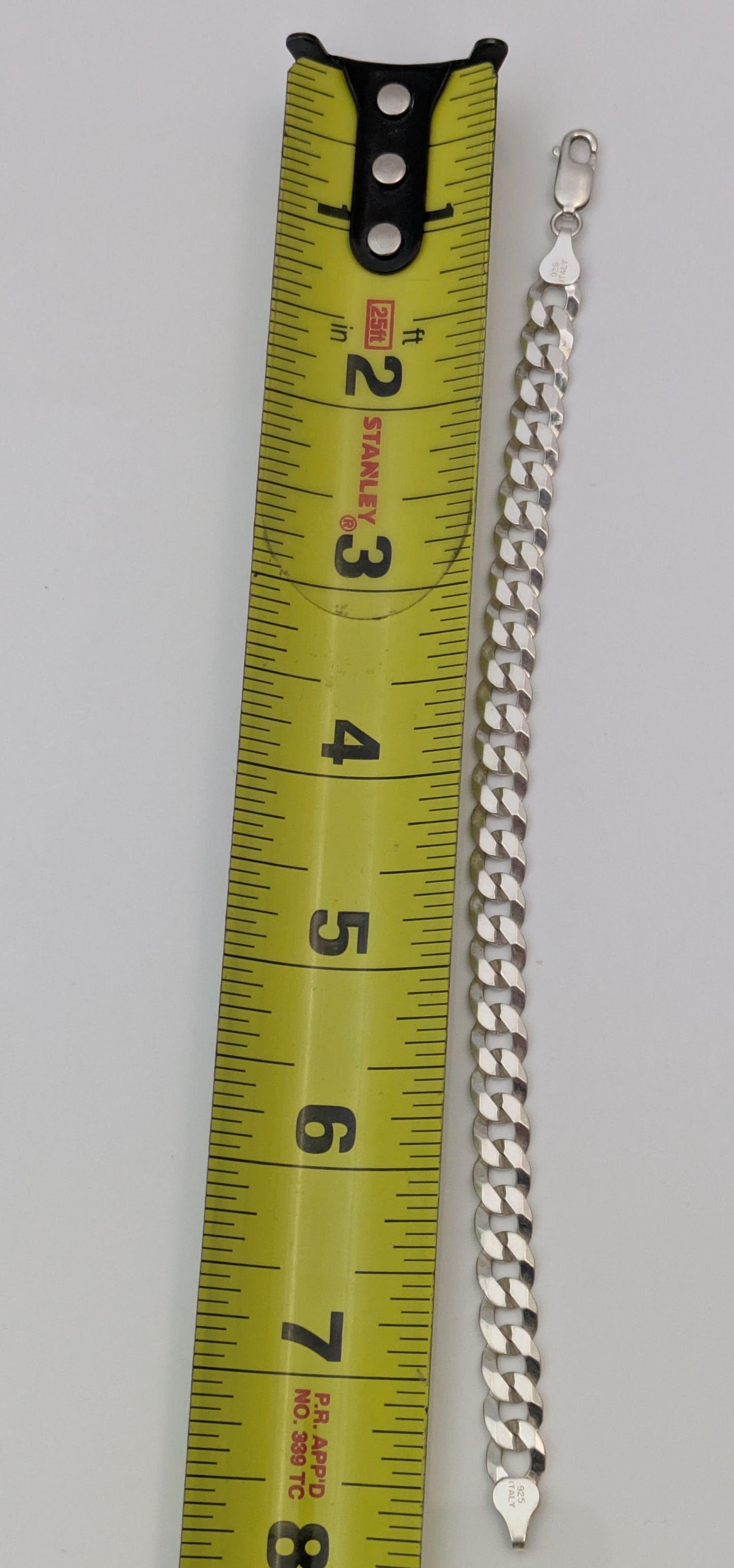 925 Sterling Silver Diamond Cut Flat Curb Cuban Bracelet 7mm 7.5 Inches 9+ Grams