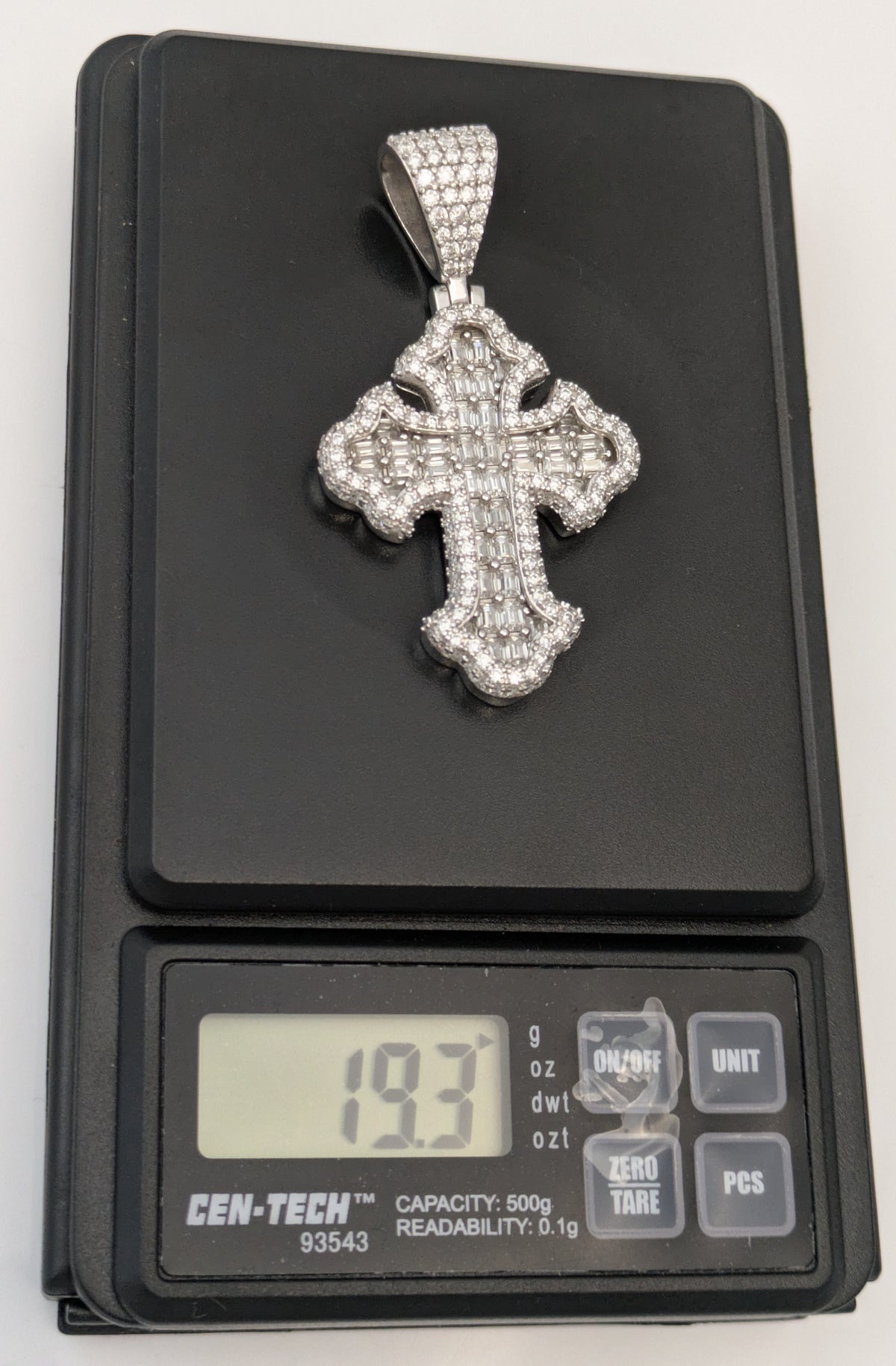 925 Sterling Silver Moissanite Cross Gothic Pendant / Charm Baquette Iced Bling