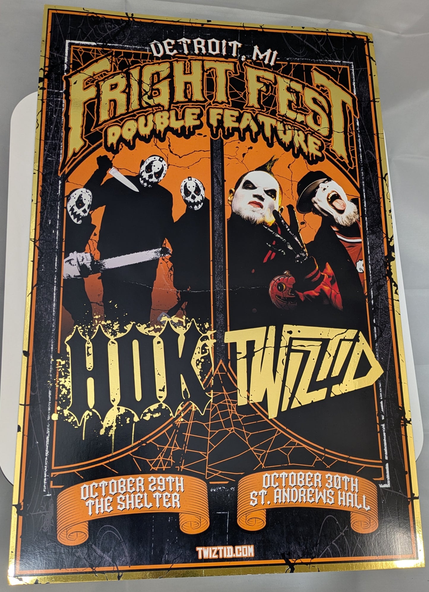 House Of Krazees Twiztid Fright Fest 2024 11x17 Gold Foil Poster Detroit ICP