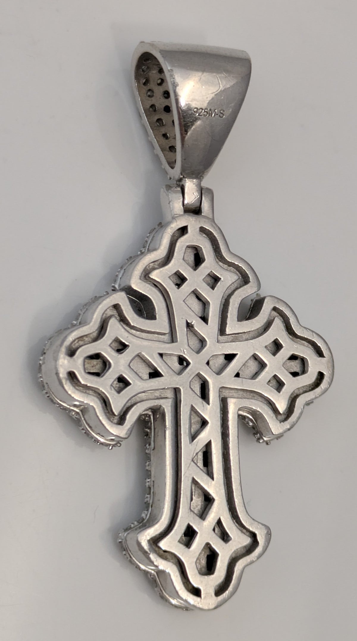 925 Sterling Silver Moissanite Cross Gothic Pendant / Charm Baquette Iced Bling