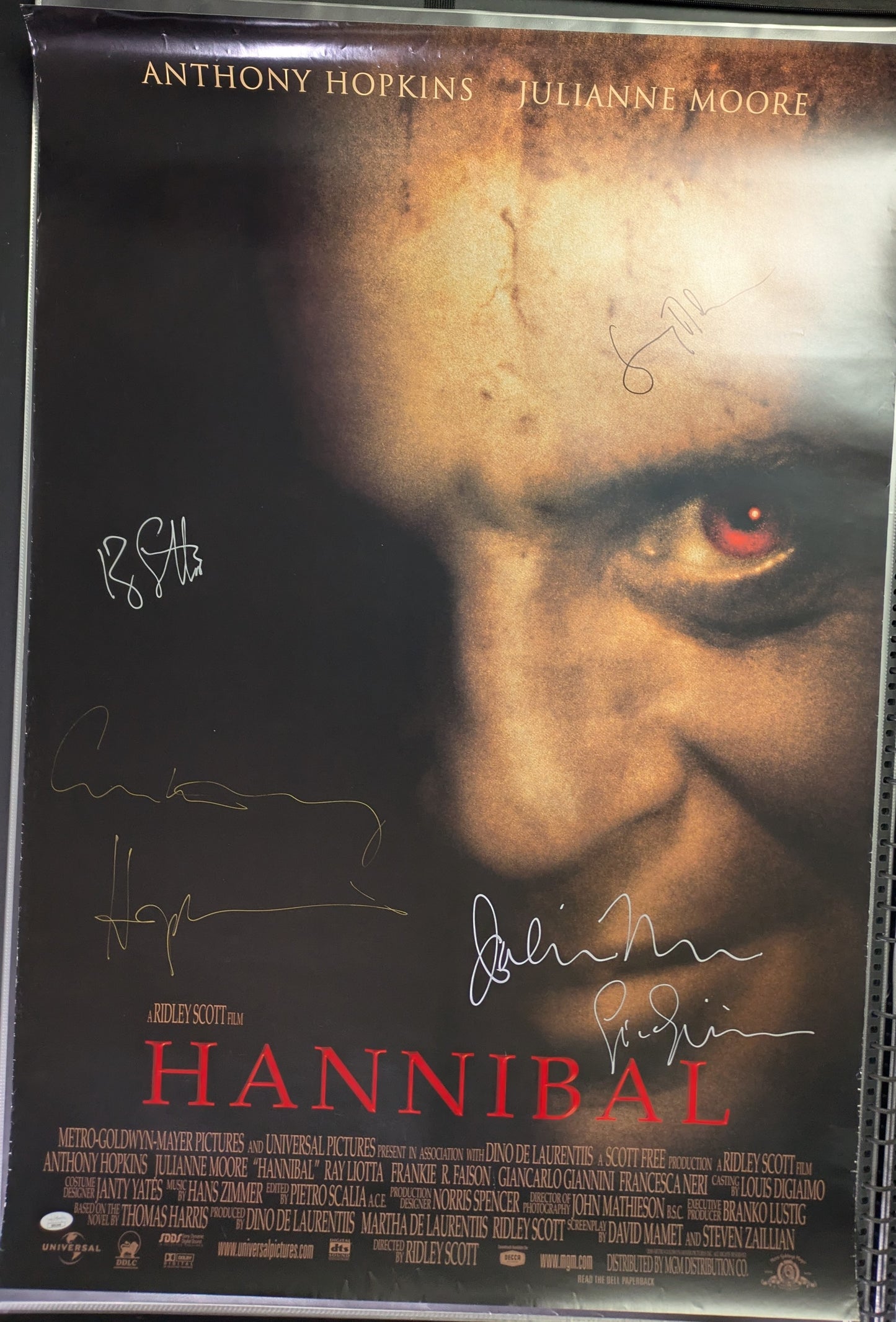 Hannibal 27x40 Poster Signed By Anthony Hopkins Julianne Moore Gary Oldman JSA
