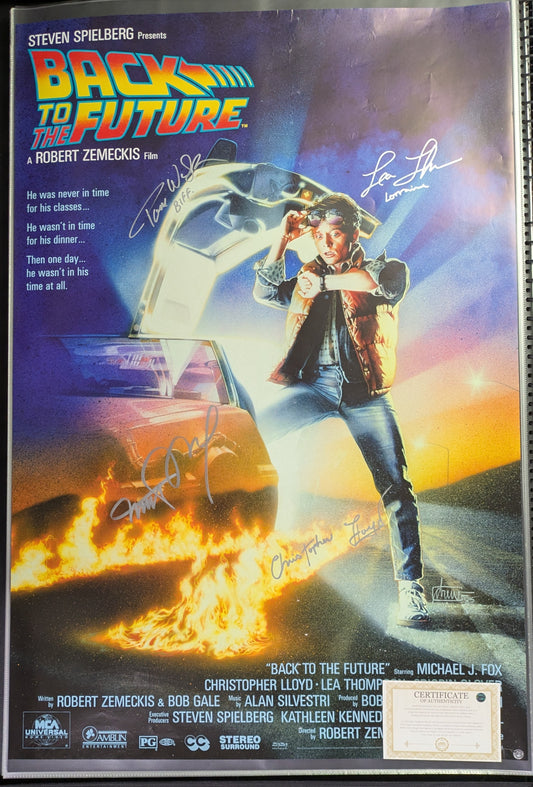 Back To The Future 27x40 Movie Poster Signed x4 Michael J Fox Christopher Lloyd