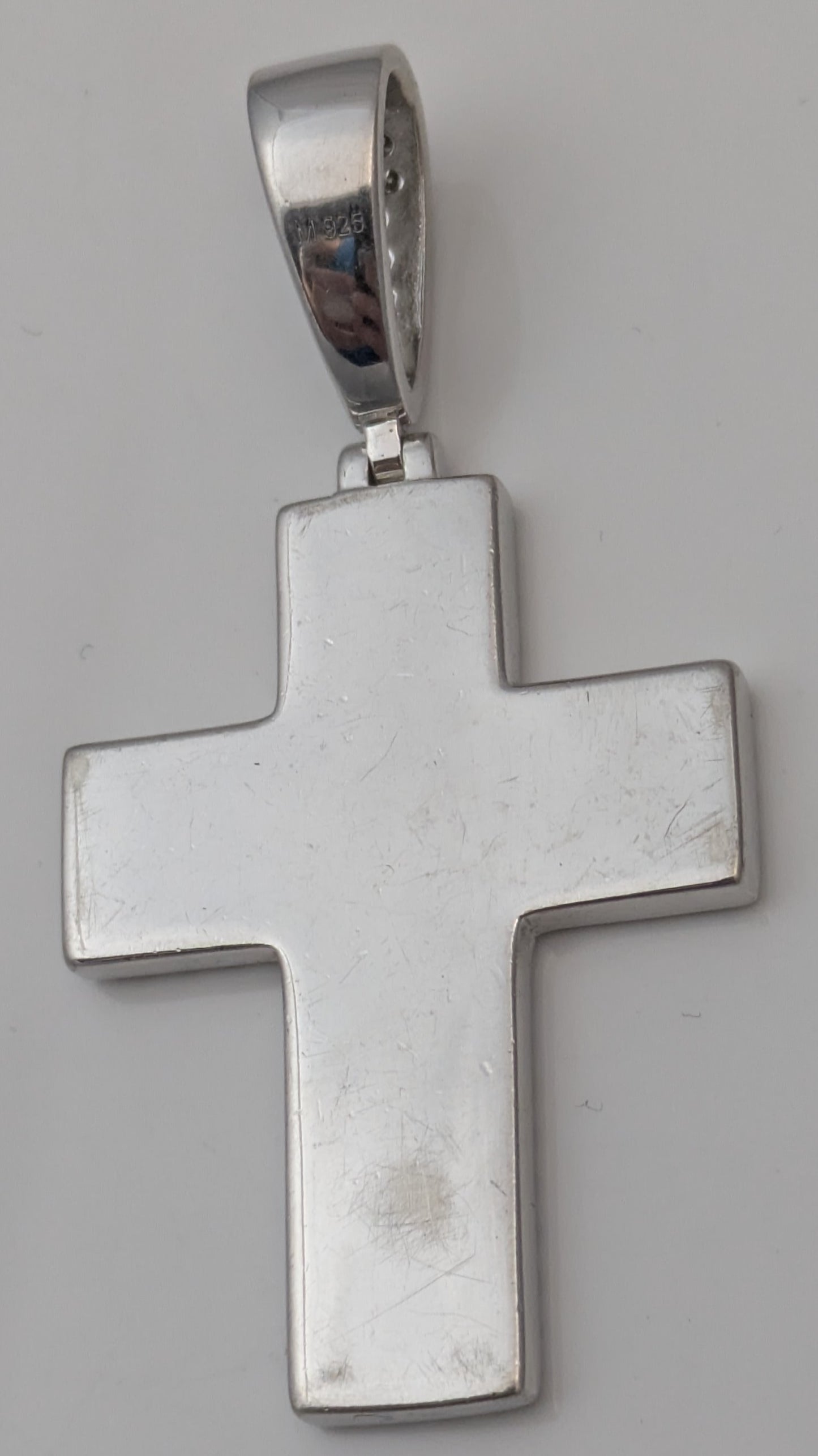 925 Sterling Silver Moissanite Cross Pendant / Charm Black Enamel Harlem Bling