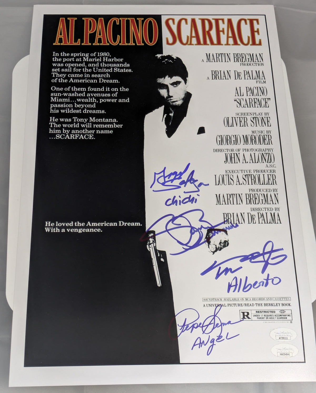 Scarface Cast Signed x4 11x17 Poster JSA COA Steven Bauer Mark Margolis