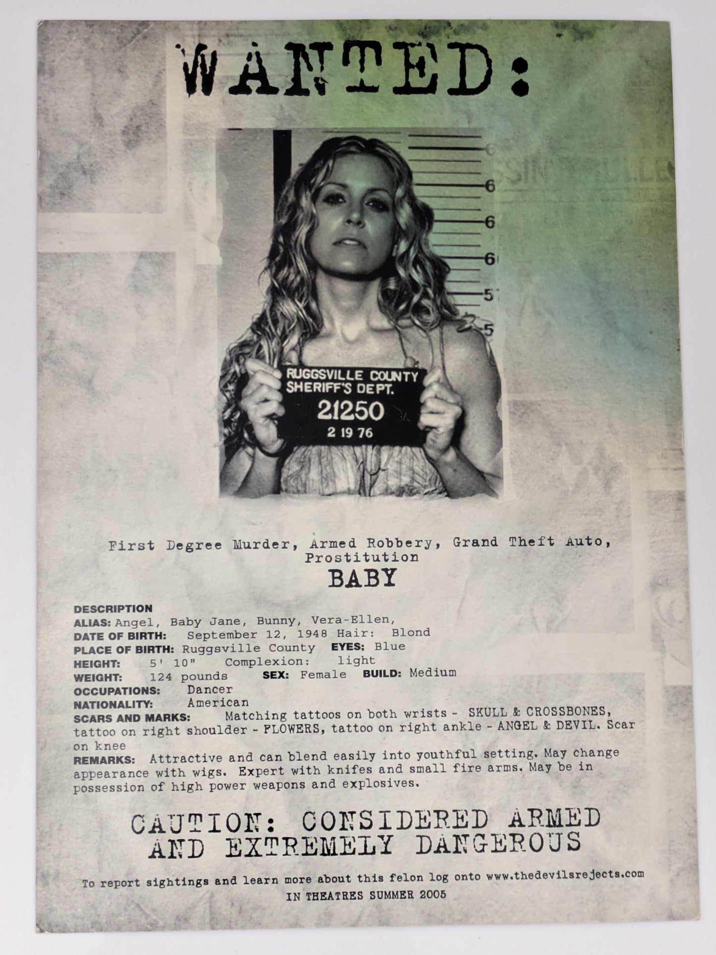 Rob Zombie & Sheri Moon Signed Devil's Rejects 5x7 Promo Card Baby Mugshot