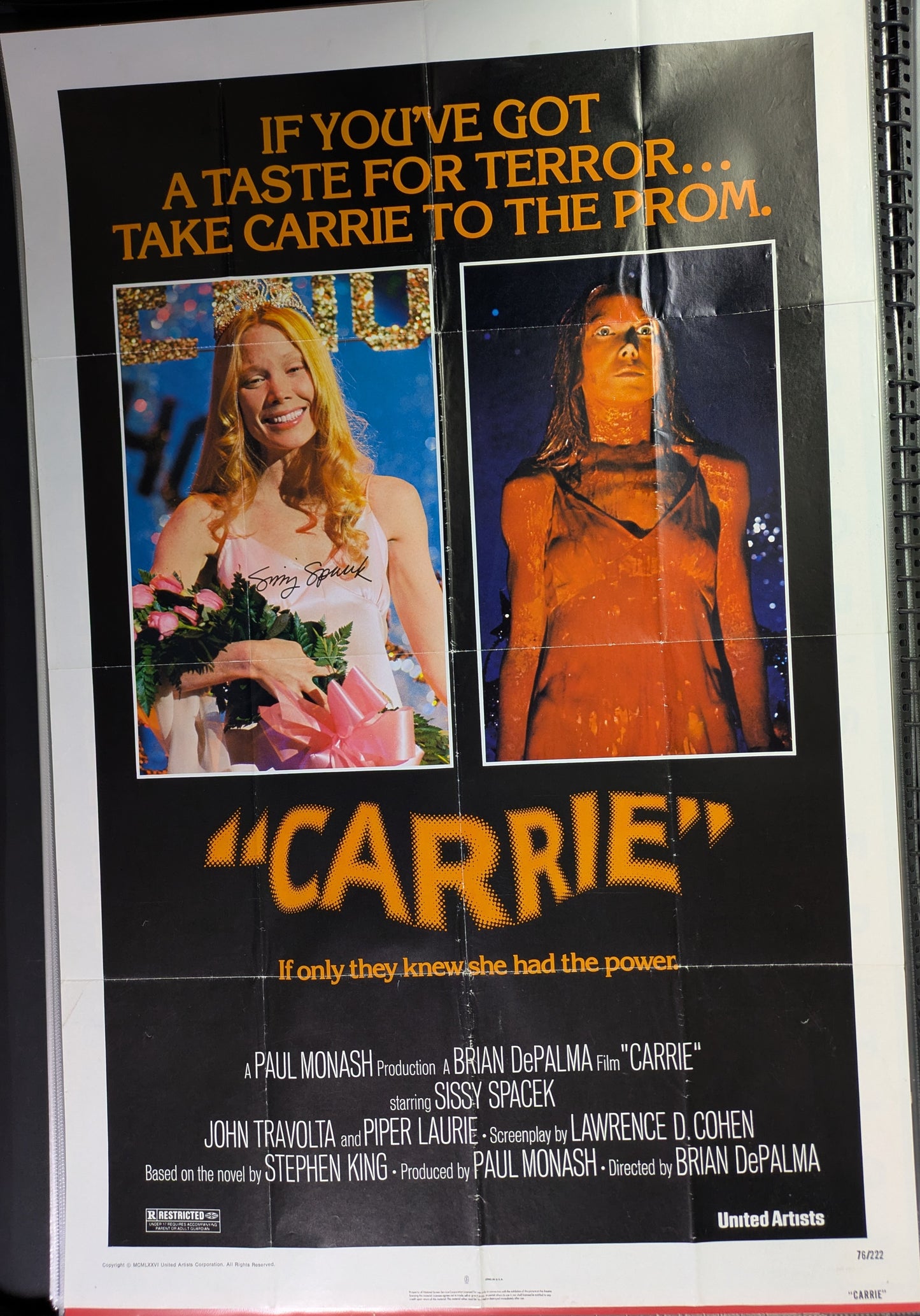 Carrie 1976 Original 27x41 One Sheet Movie Signed / Autographed By Sissy Spacek