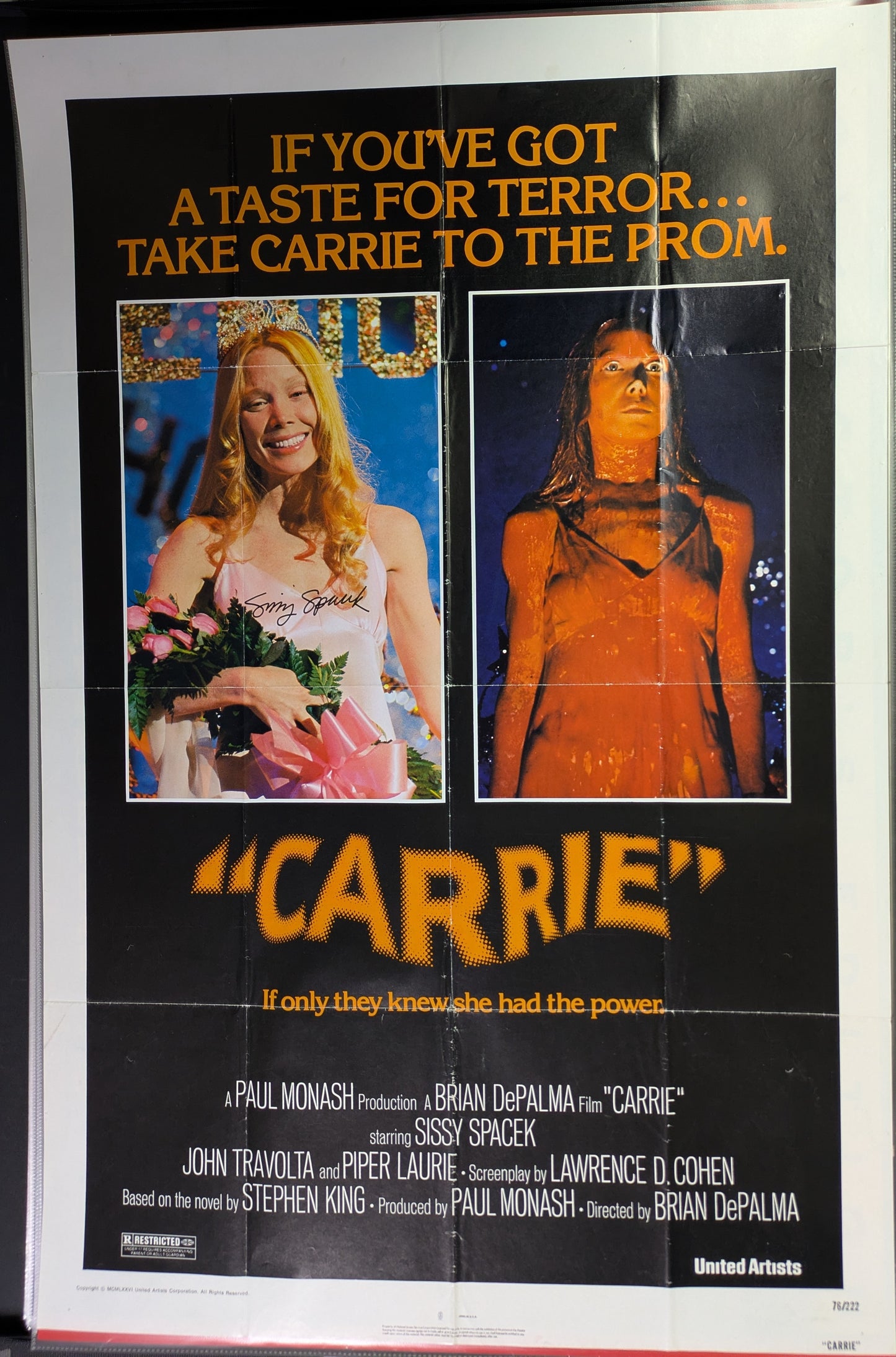 Carrie 1976 Original 27x41 One Sheet Movie Signed / Autographed By Sissy Spacek