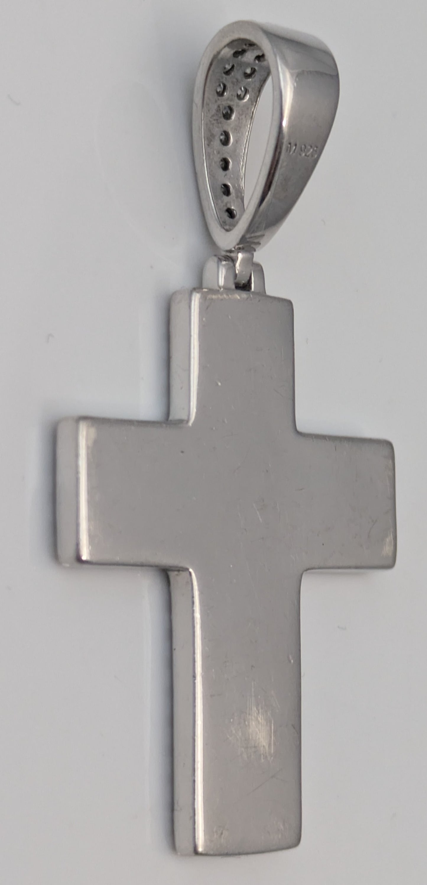 925 Sterling Silver Moissanite Cross Pendant / Charm Black Enamel Harlem Bling