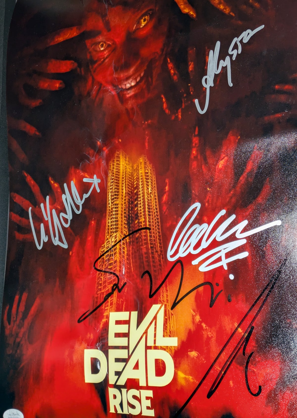 Evil Dead Rise 12x18 Poster Cast Signed x5 Bruce Campbell Sam Raimi JSA -Damaged