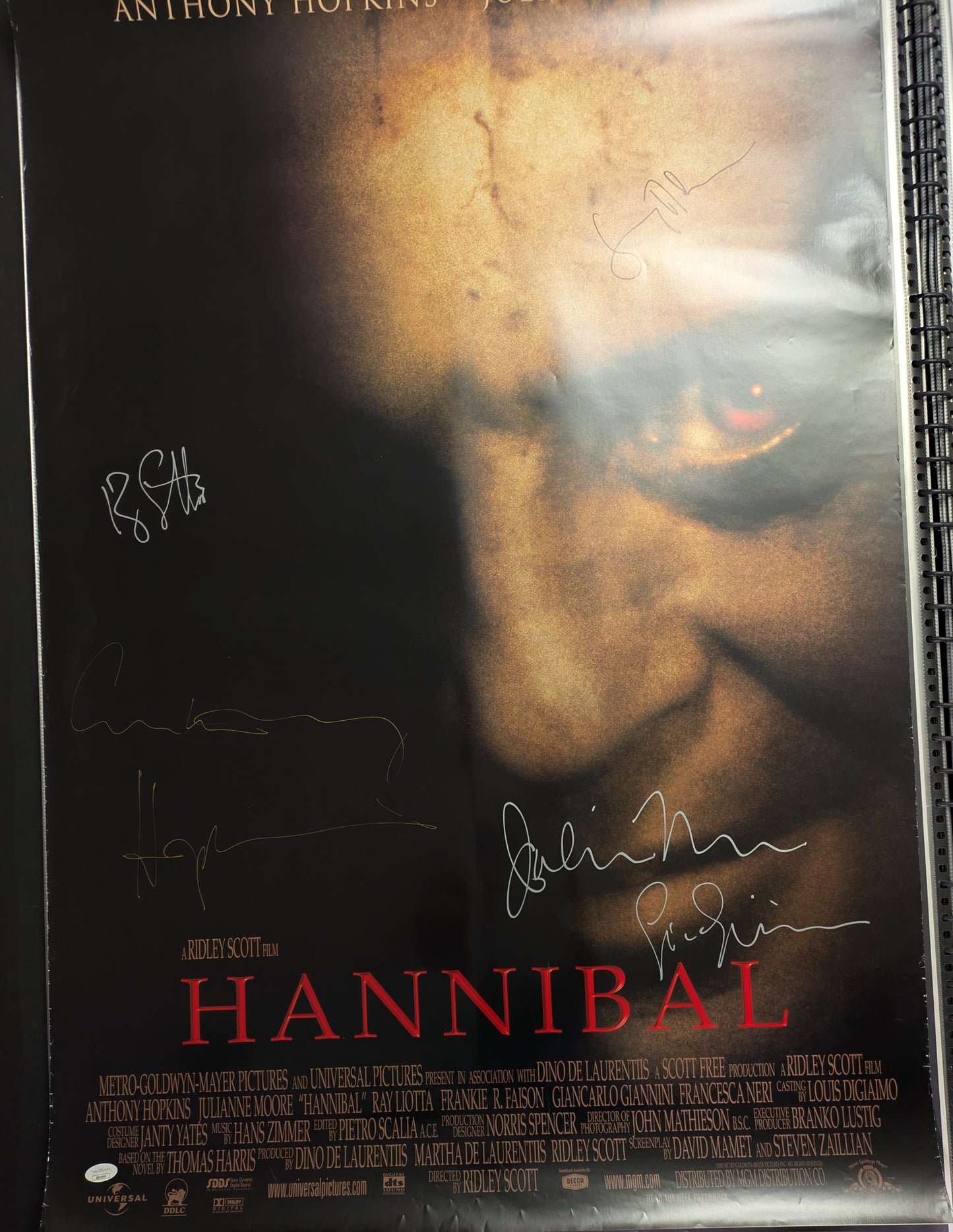 Hannibal 27x40 Poster Signed By Anthony Hopkins Julianne Moore Gary Oldman JSA