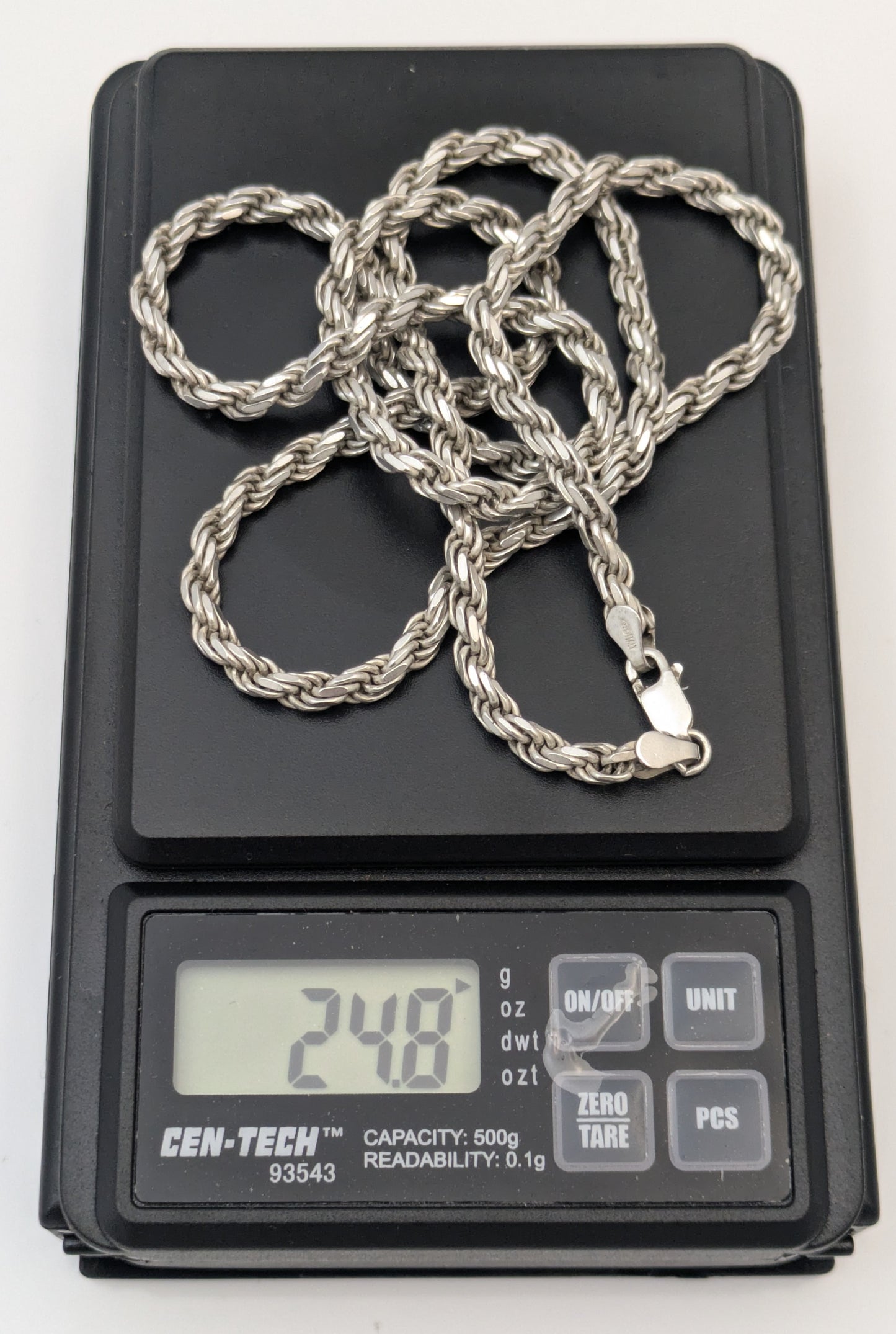 925 Sterling Silver Diamond Cut Rope Chain / Necklace 3.5mm 22 Inches 24+ Grams