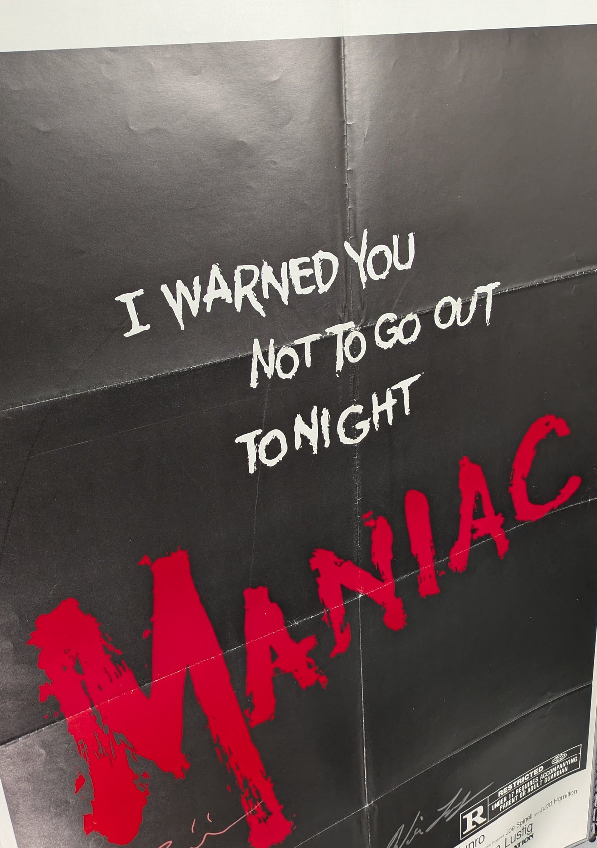 Original Maniac 1980 One Sheet Movie Poster 27x41 Signed x2 Tom Savini & Lustig