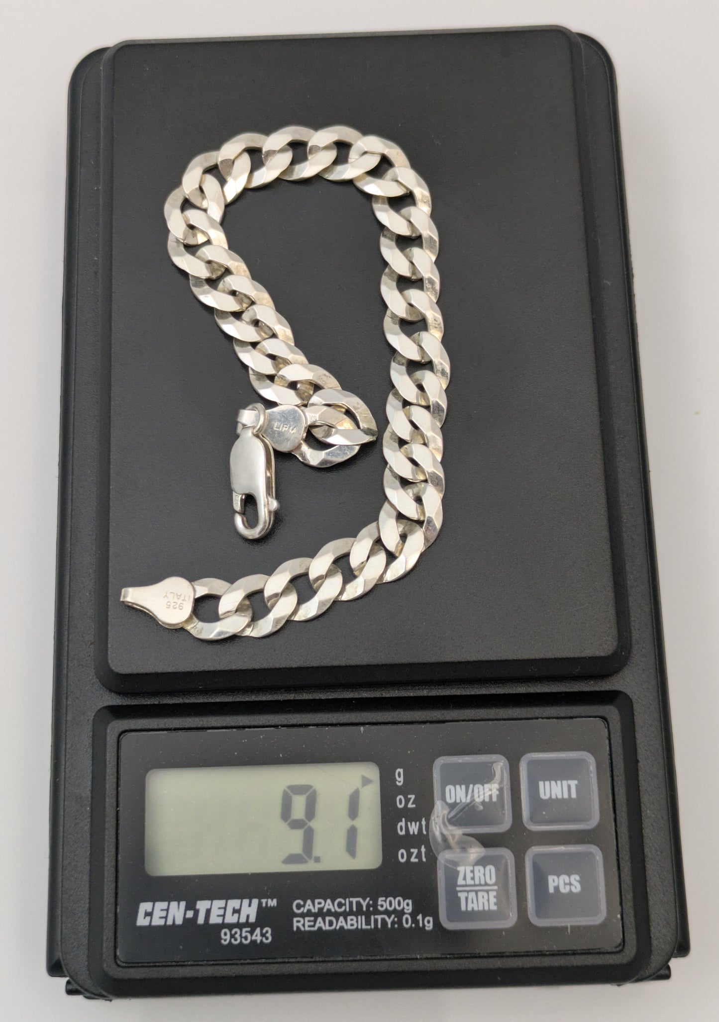 925 Sterling Silver Diamond Cut Flat Curb Cuban Bracelet 7mm 7.5 Inches 9+ Grams