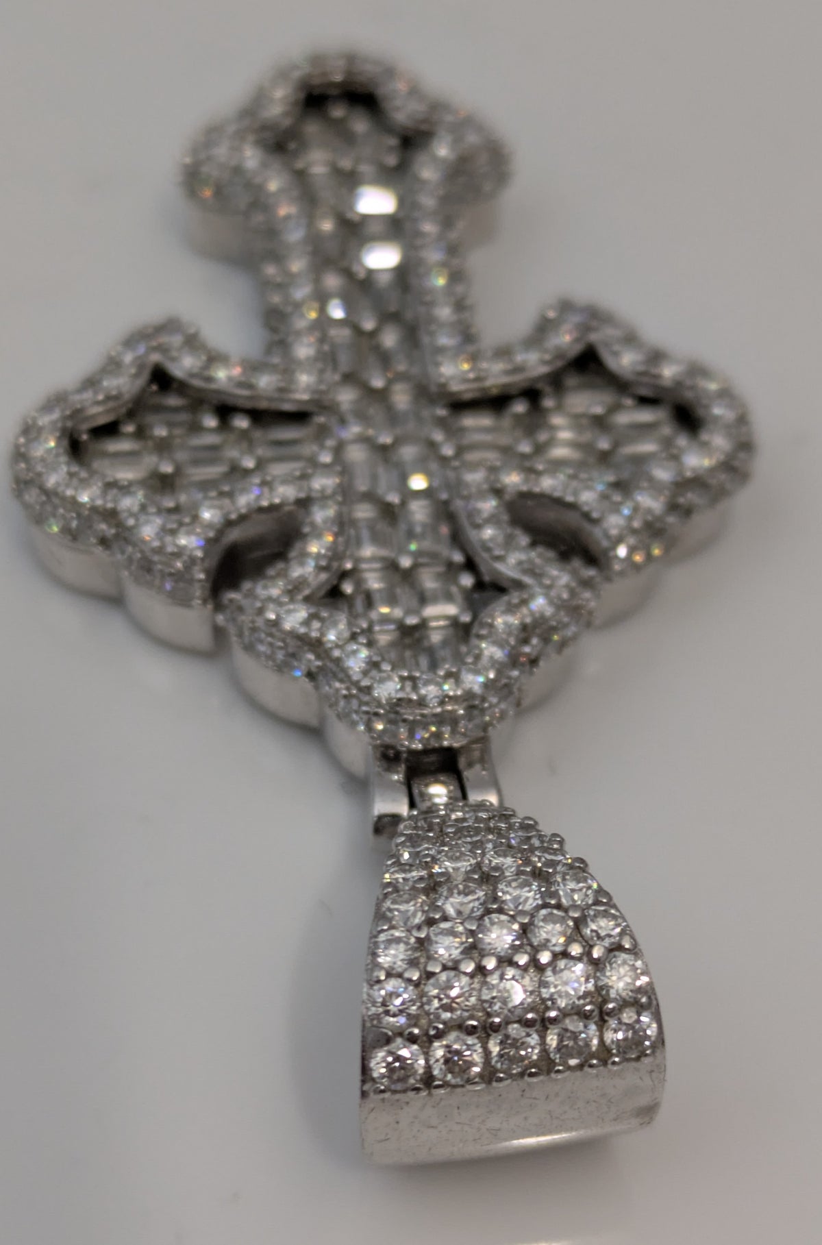 925 Sterling Silver Moissanite Cross Gothic Pendant / Charm Baquette Iced Bling