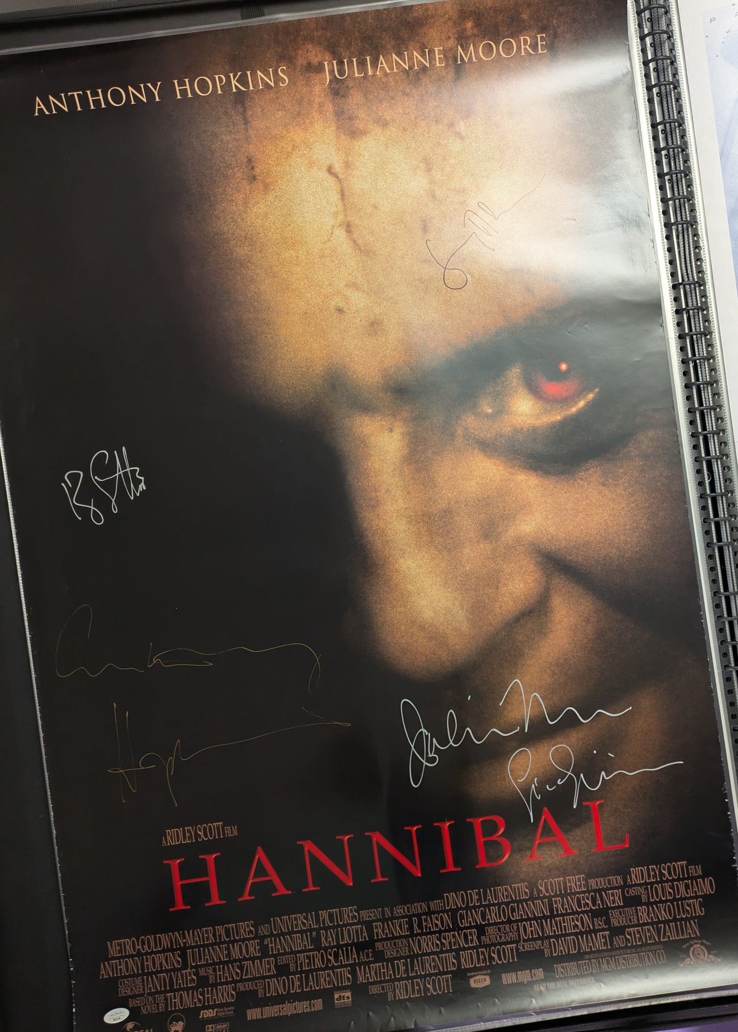 Hannibal 27x40 Poster Signed By Anthony Hopkins Julianne Moore Gary Oldman JSA