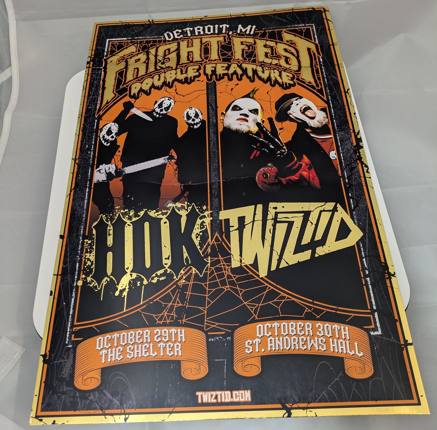 House Of Krazees Twiztid Fright Fest 2024 11x17 Gold Foil Poster Detroit ICP
