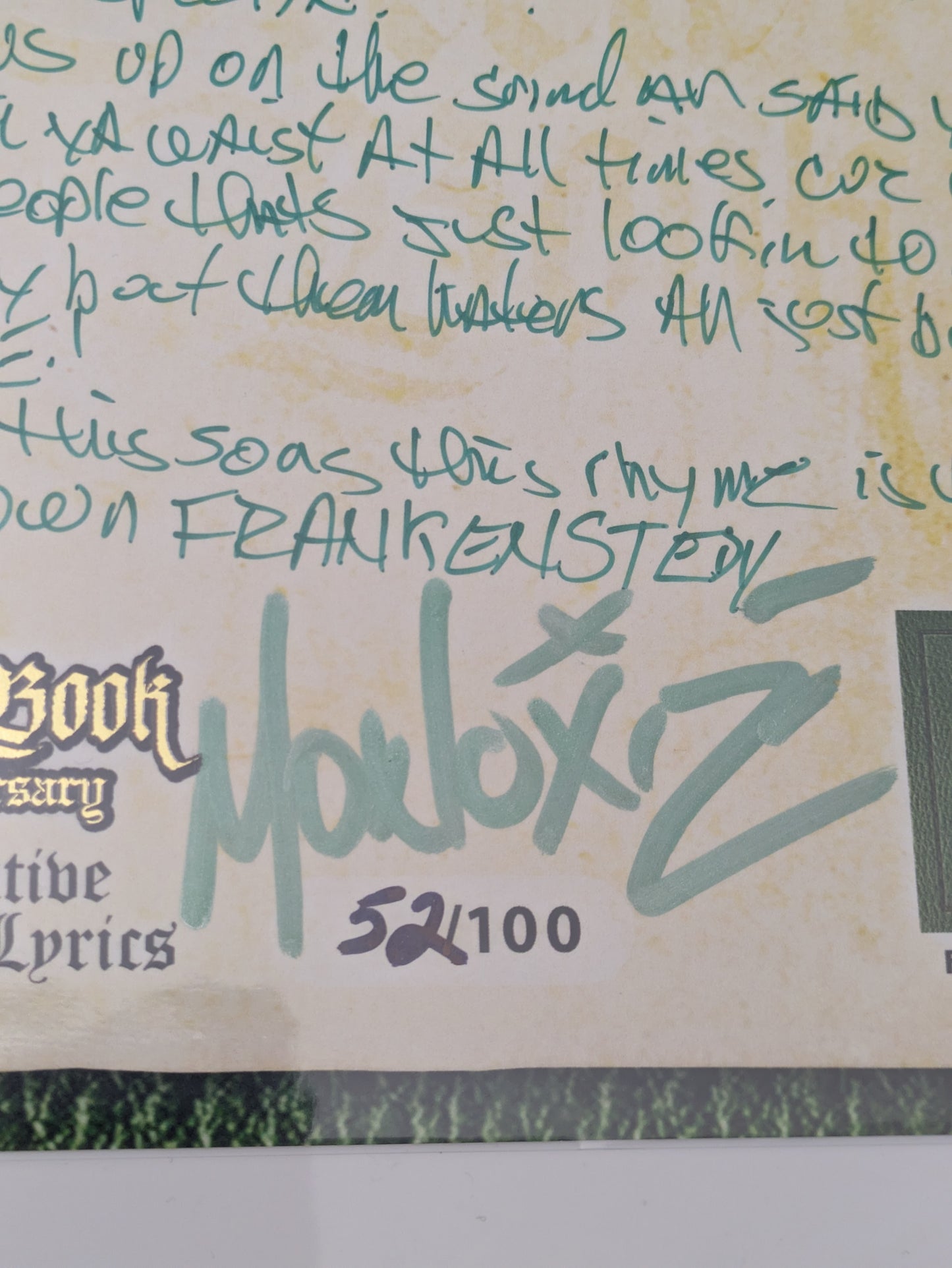 Twiztid Hand Written Signed Lyric Sheet Monoxide Frank En Stein Green Book ICP